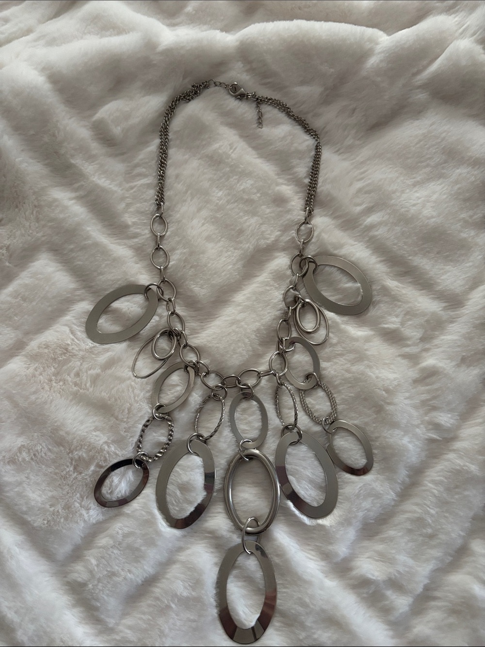 Silver Oval-Link Statement Necklace - Unbranded